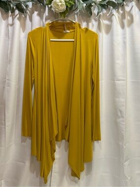 e.Luna Mustard Yellow Waterfall Drape Open Front Cardigan Size Small Made in USA